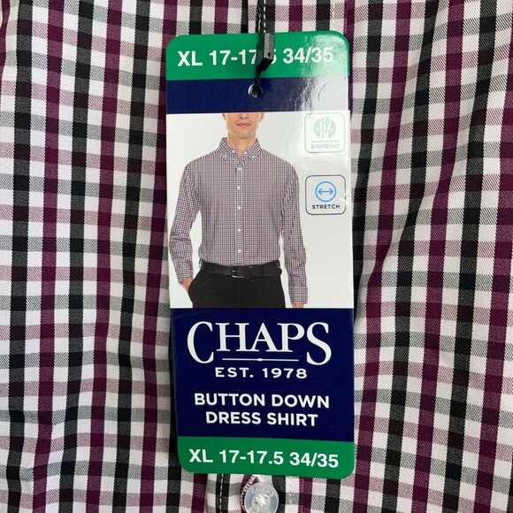 NEW Chaps Men's XL Button Down Dress Shirt Regular Fit Checkered - Picture 9 of 9